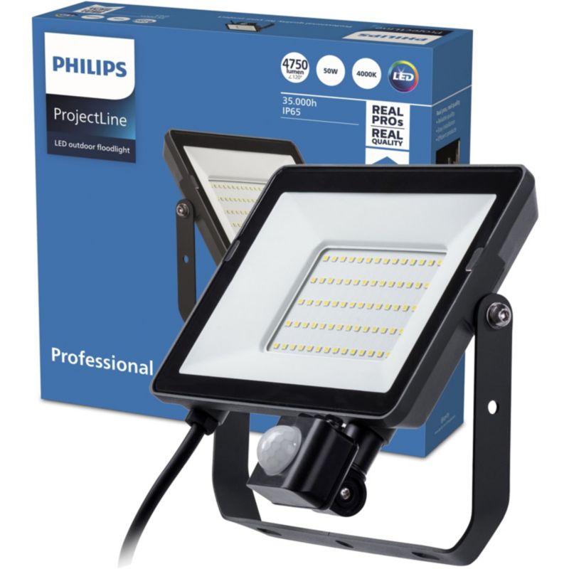 Naświetlacz LED Philips Lampa Reflektor 50W 4750lm 4000K IP65 z Czujnikiem Ruchu i Zmierzchu Czarny 1 szt.