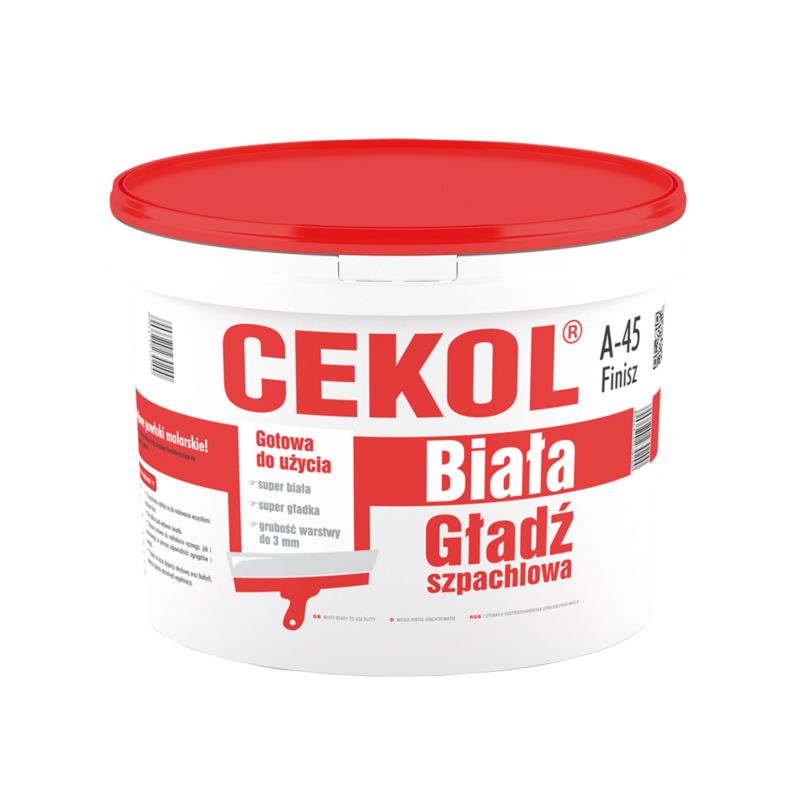 Gotowa gładź szpachlowa Cekol A-45 8 kg biała