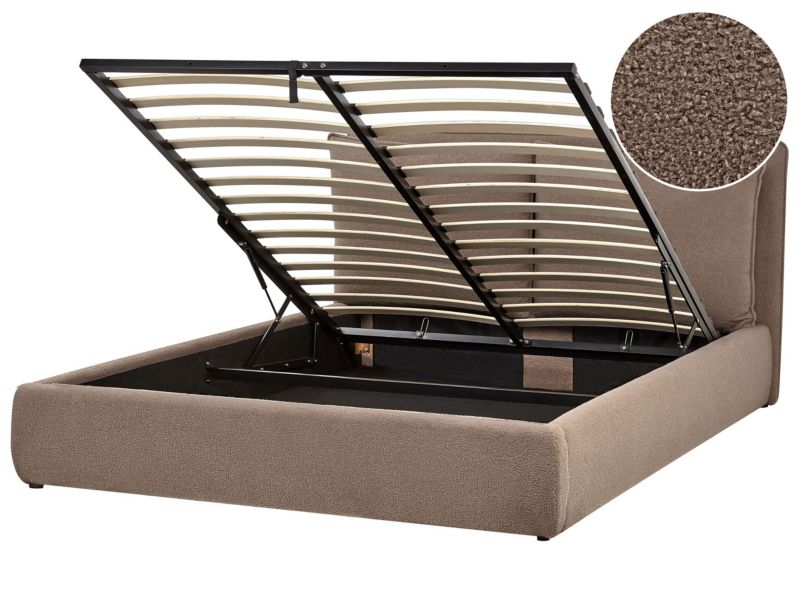 Łóżko z pojemnikiem Boucle Bajonna 160 x 200 cm Beżowoszary 1 szt.
