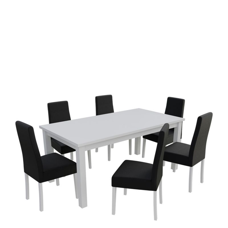 Zestaw RO20 MIRJAN 24 Stół rozkładany S18-L 80x160/200 + 6 krzeseł K63A biały + czarna ekoskóra 1 kpl.