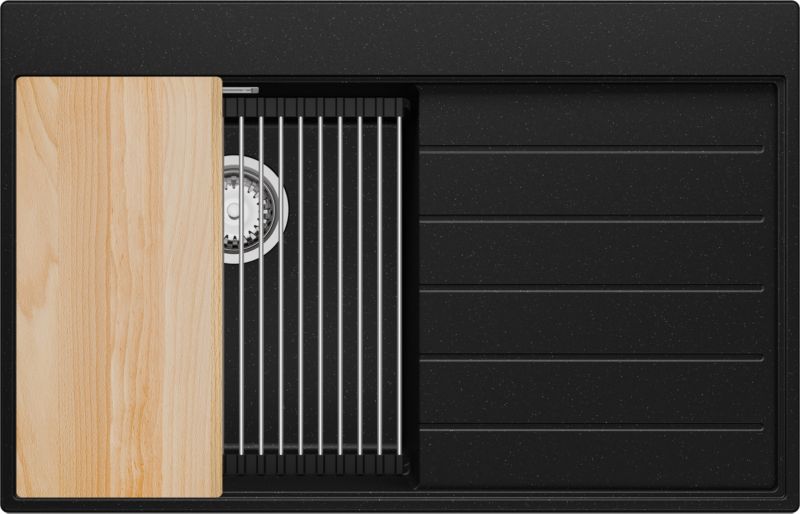 Zlewozmywak Sydney PRIMAGRAN Nablatowy 78x50cm do szafki od 45cm, Czarny Metalik + Syfon + Akcesoria, S269, 1 szt.