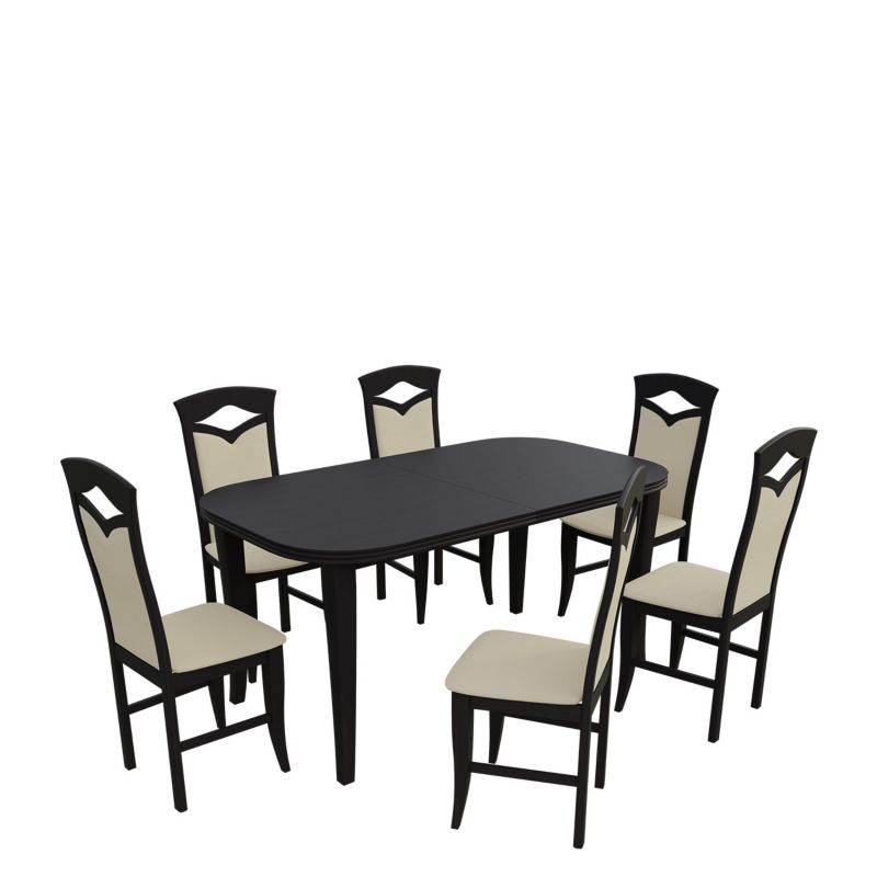 Zestaw RO04 MIRJAN 24 Stół rozkładany S02 90x160/240 + 6 krzeseł K53 wenge + ekoskóra ecru 1 kpl.