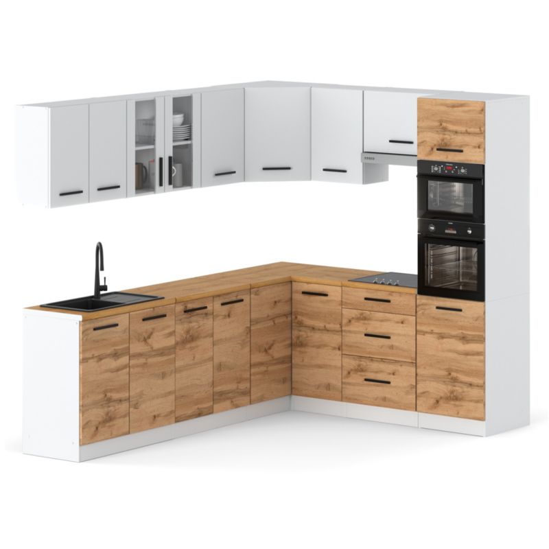 Zestaw Kuchenny Hurtownia-Mebli Z Blatem Kuchnia Marra Narozna 460cm Biały Mat Biały Mat/Dąb Wotan 460x47x145 cm 1szt.