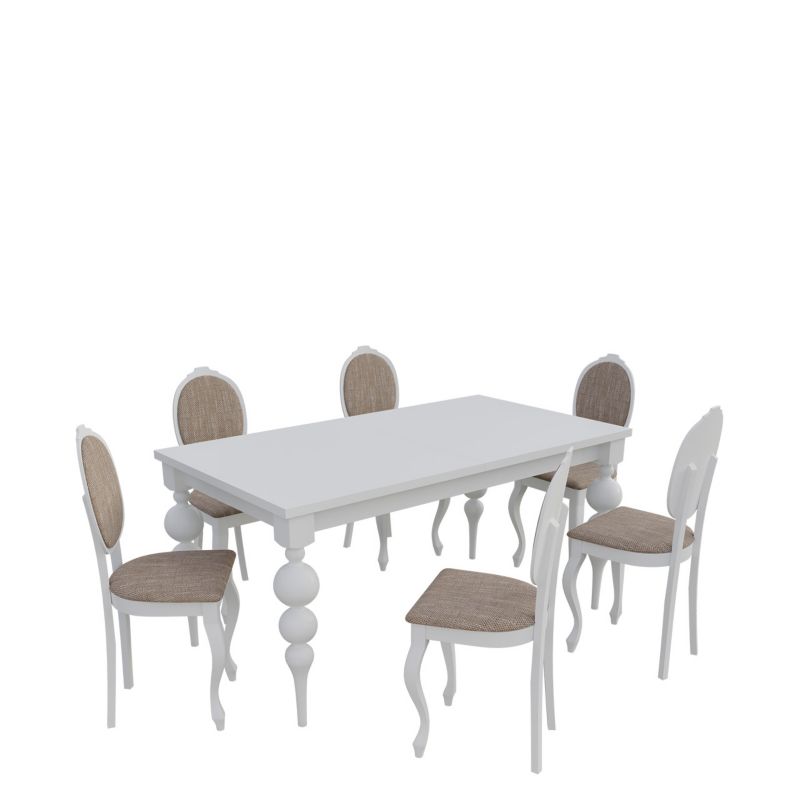 Zestaw RO40 MIRJAN 24 Stół rozkładany S38 90x160/215 + 6 krzeseł K76 biały + jasny brąz 1 kpl.