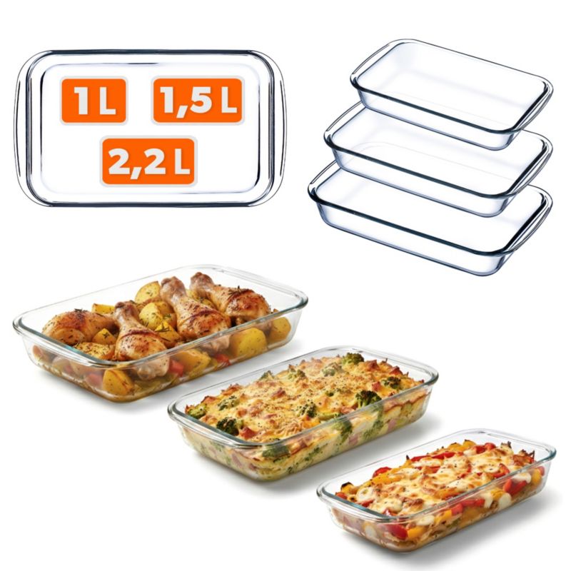 Naczynie żaroodporne KADAX prostokątne 1 + 1.5 + 2.2L Zestaw 3 szt.