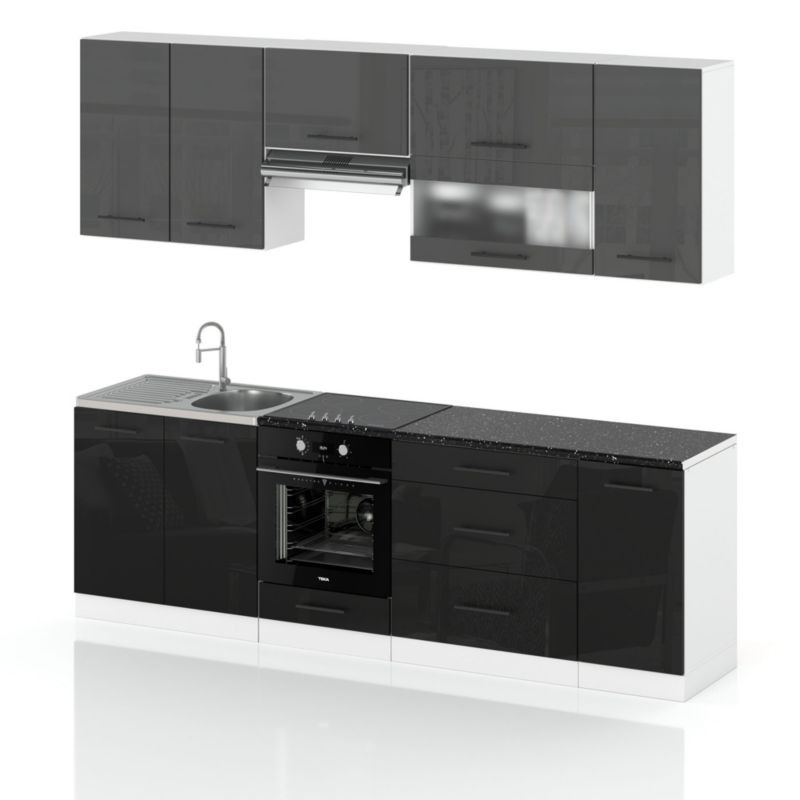 Zestaw Kuchenny Hurtownia-Mebli Z Blatem Kuchnia Marocco 260cm Biały Mat Szary Połysk/Czarny Połysk 260x52x157 cm 1szt.