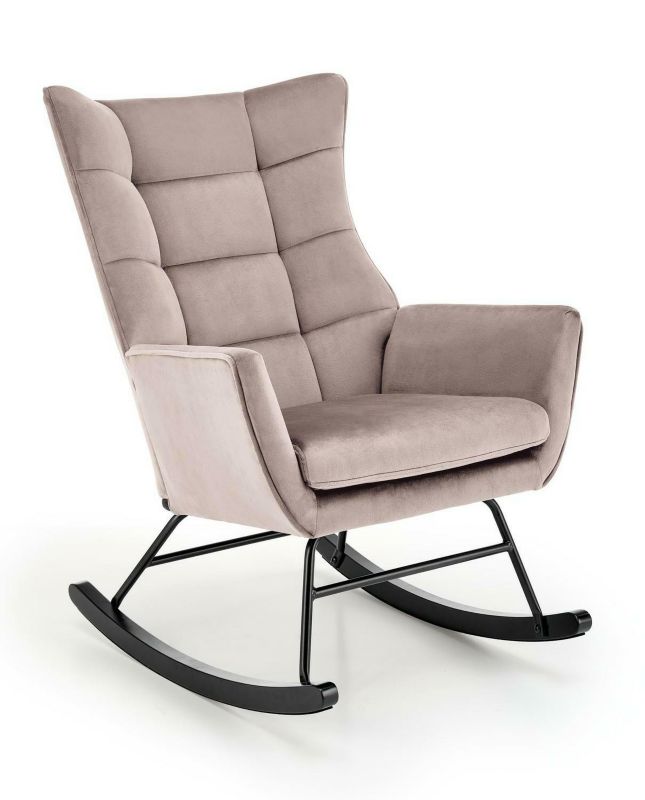 Fotel Topar INTESI fotel bujany beżowy tapicerowany welurowy skandynawski z metalowymi biegunami 1 szt.