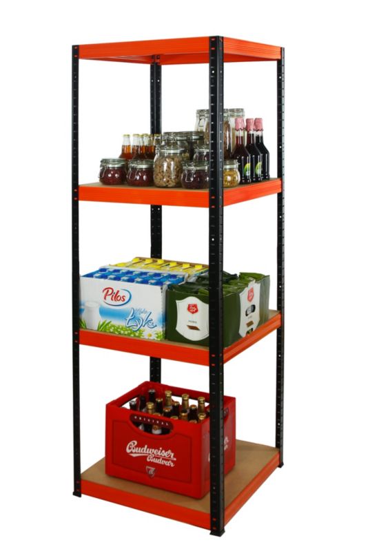 Regał metalowy MODO24 magazynowy garażowy czarno-pomarańczowy helios 180x60x60cm 4 półki po 175 kg 1 szt.