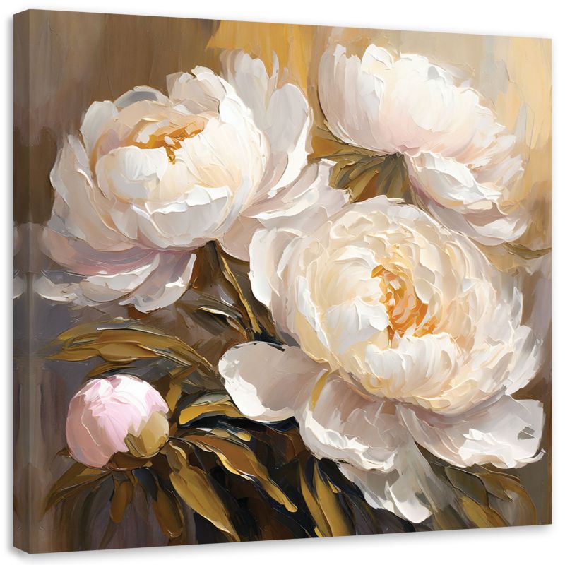 Obraz do salonu sypialni Feeby Kremowe Piwonie Kwiaty Nowoczesne 50x50 cm 1szt