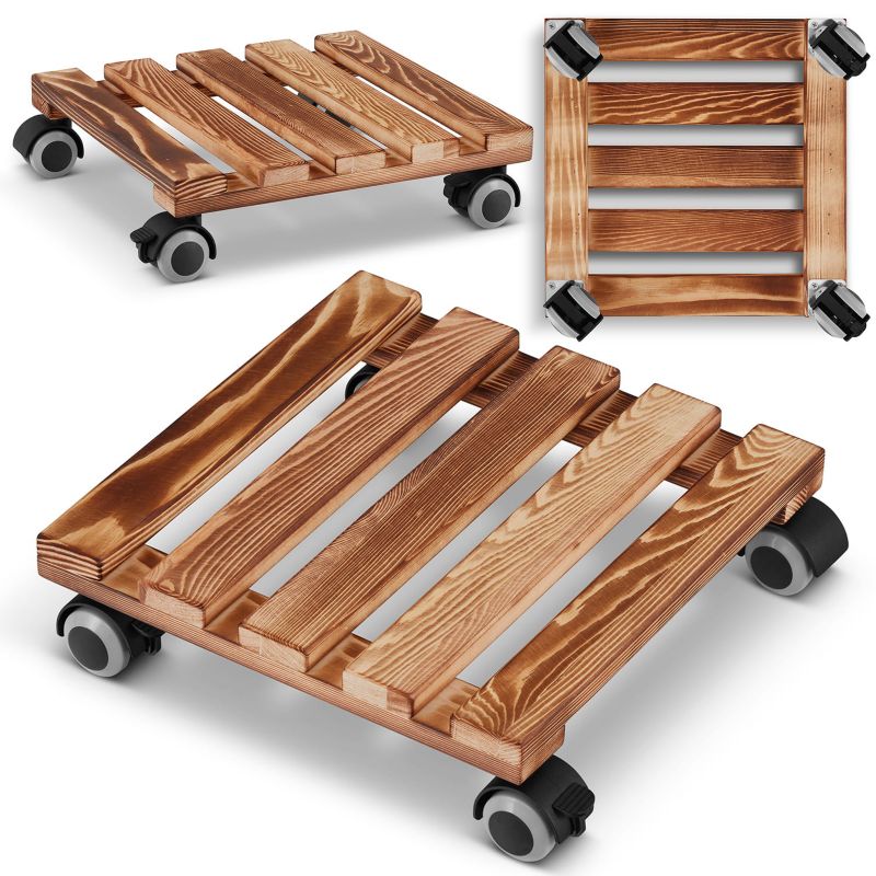 Podstawka drewniana kwadratowa pod donice doniczkę meble platforma z kółkami na kółkach bejcowana HIGHER 1 szt