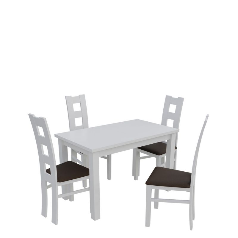 Zestaw RO11 MIRJAN 24 Stół rozkładany S18 70x120/160 + 4 krzesła K42 biały + gorzka czekolada 1 kpl.