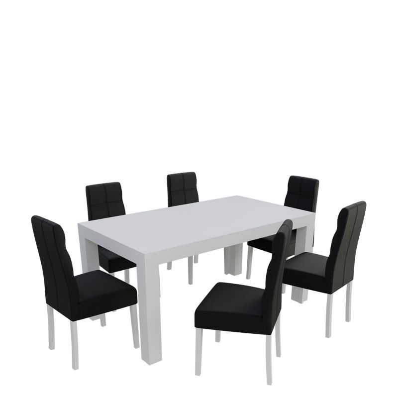 Zestaw RO47 MIRJAN 24 Stół rozkładany SF-25 90x160/210 + 6 krzeseł K63 biały + czarna ekoskóra 1 kpl.