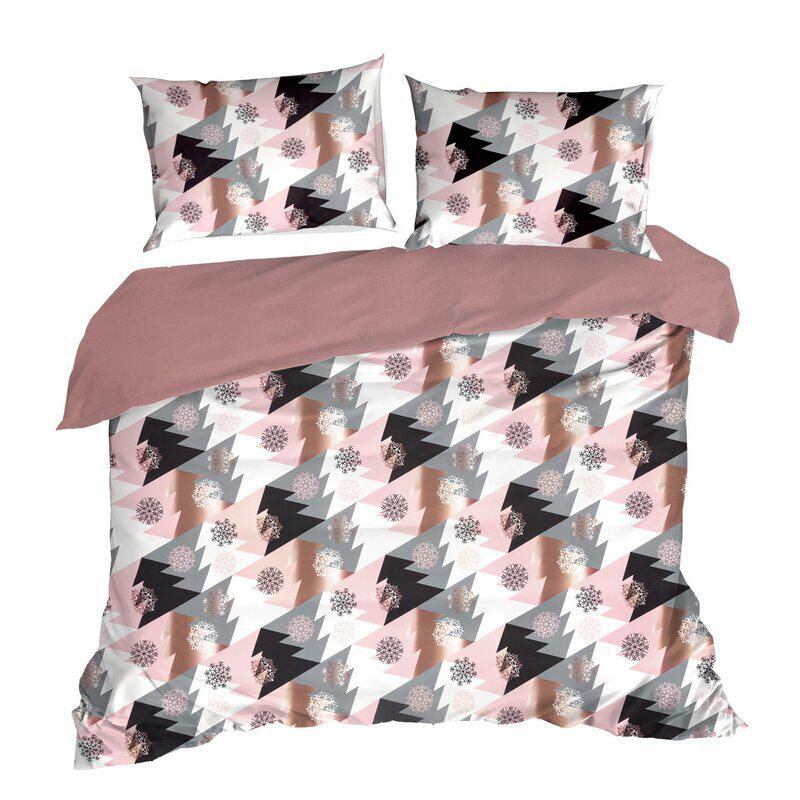Pościel Aura Eurofirany 220 x 200 cm biało różowe mikrowłókno wzór świąteczny 1 kpl.