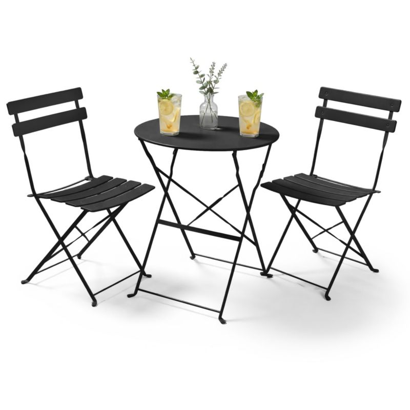Zestaw mebli balkonowych Orion Okrągły stół i 2 krzesła w eleganckiej czerni 1 zestaw