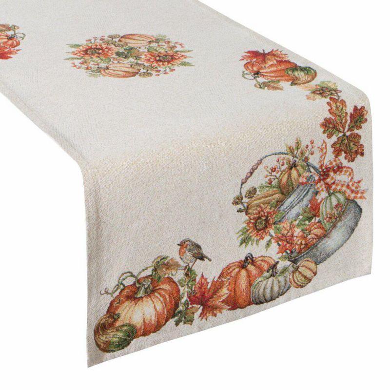 Bieżnik gobelinowy 1223/NAT Eurofirany 45 x 140 cm beżowo pomarańczowy zdobiony motywem dyń 1 szt.