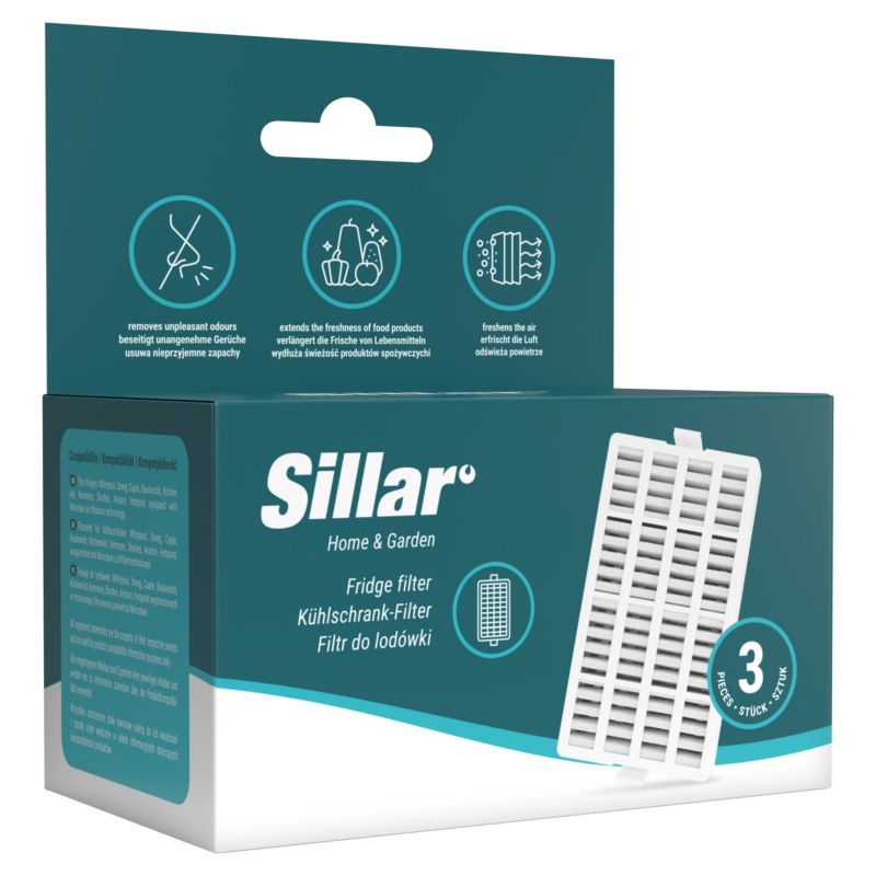 Filtr do lodówki, Sillar, filtr powietrza, antybakteryjny, zamiennik Microban ANT001 do lodówki Whirlpool, Indesit, 3szt