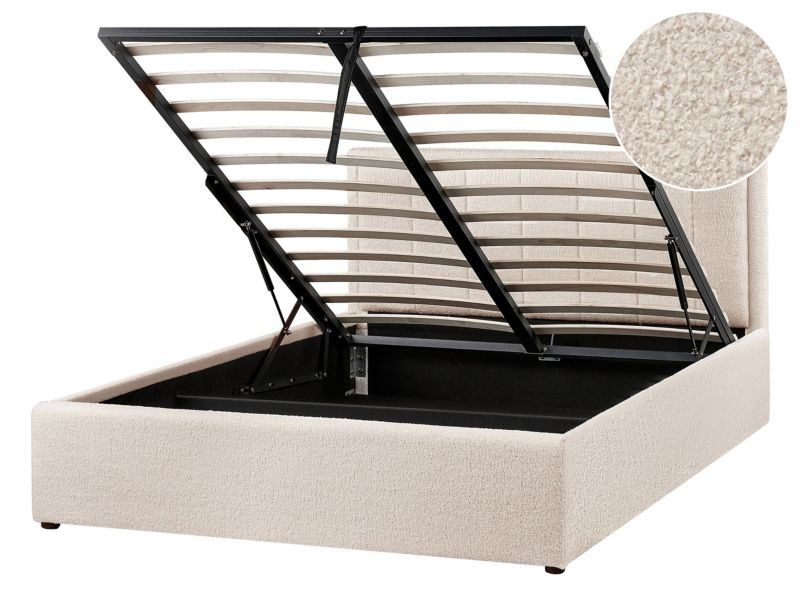 Łóżko z pojemnikiem Boucle Montlaur 140 x 200 cm Beżowy 1 szt.