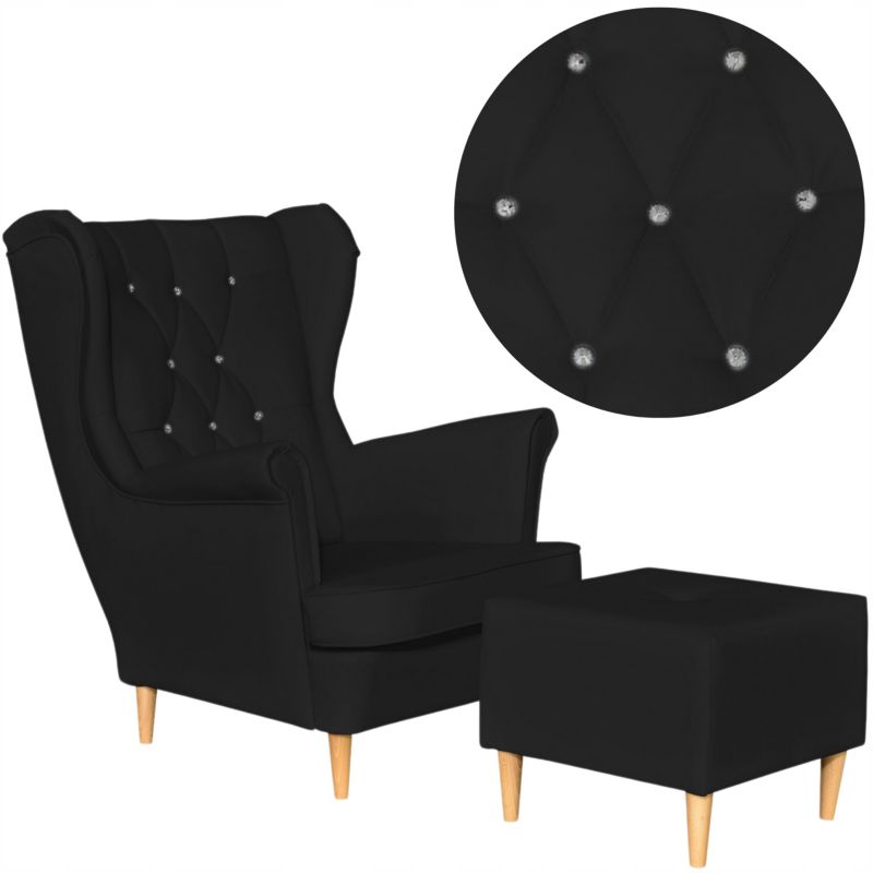 Fotel Uszak do salonu z podnóżkiem do salonu Family Meble Gaja czarny 1szt