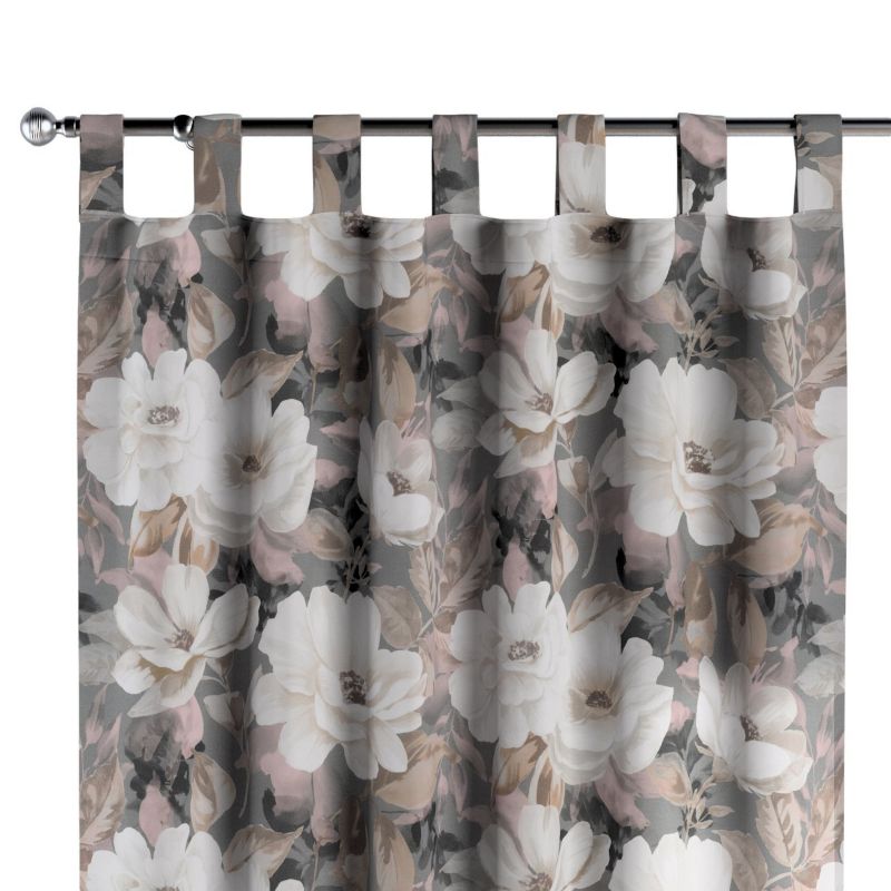 Zasłona na szelkach 1 szt. 130 x 245 cm Dekoria kremowe i różowe kwiaty na szarym tle 1 szt.