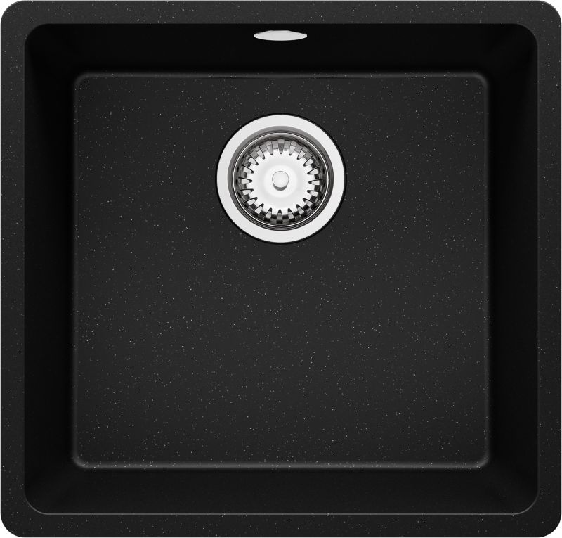 Zlewozmywak podblatowy Wenecja Easy PRIMAGRAN 46x44cm do szafki od 50cm, Czarny Metalik + Syfon, S030, 1 szt.