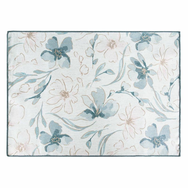 Podkładki INES 10 Eurofirany 32x45 cm kremowe z motywem niebieskich kwiatów 4 szt.