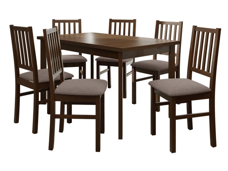 Zestaw DR15 MIRJAN 24 Stół rozkładany Modena I P 80x140/180 + 6 krzeseł Nilo 7 orzech + jasnobrązowa tapicerka 1 kpl.