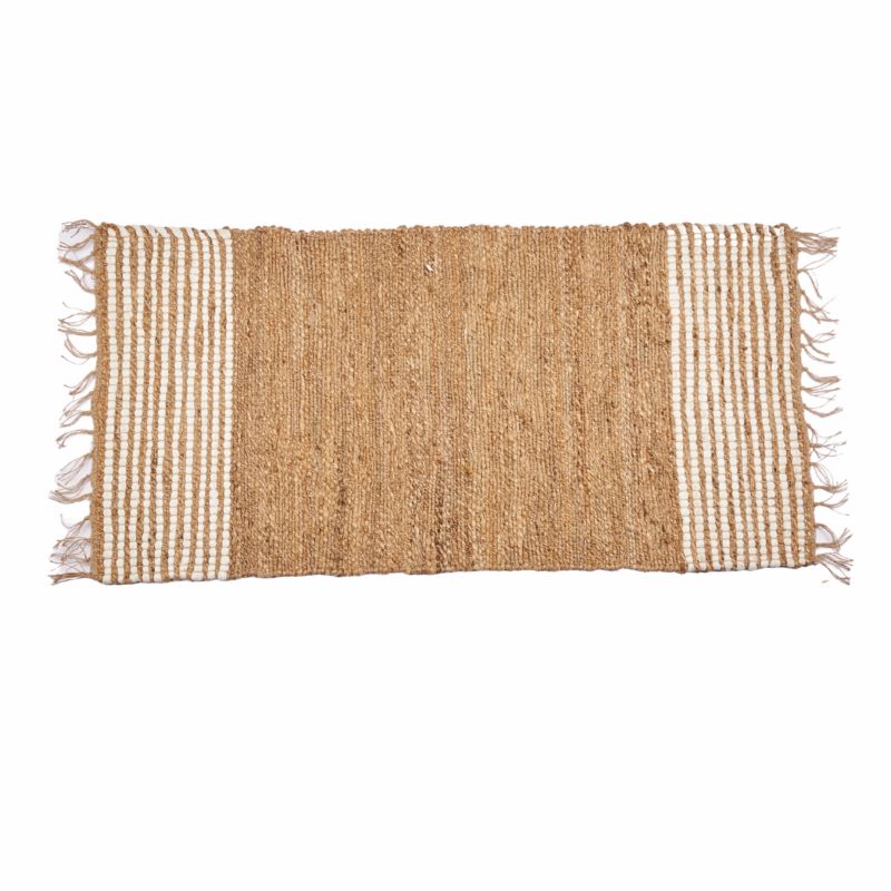 Dywan Jutowy Giftdecor Naturalny Beż Białe Pasy 70X140 Cm 1 Szt.