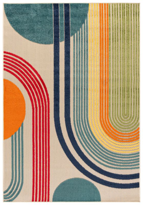 Dywan zewnętrzny/wewnętrzny geometryczny Fano Luce Mazovia 140x200cm wodoodporny na balkon, taras, beżowy, kolorowy, kremowy 1szt.