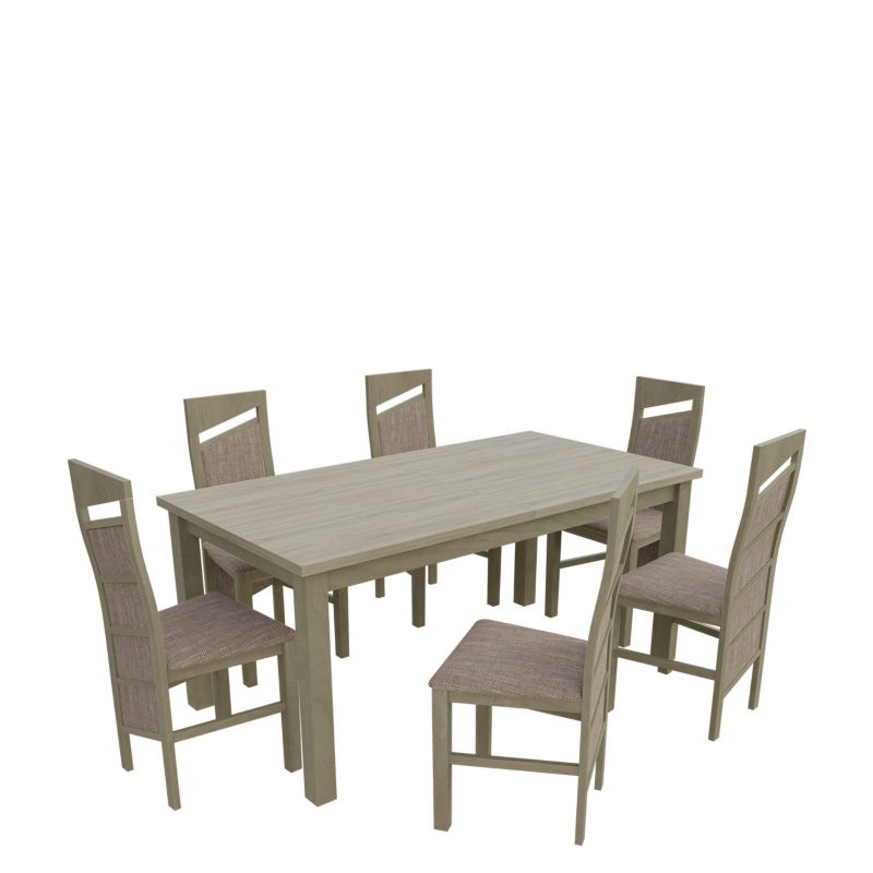 Zestaw RO19 MIRJAN 24 Stół rozkładany S18-L 80x160/200 + 6 krzeseł K61 dąb sonoma + jasny brąz 1 kpl.