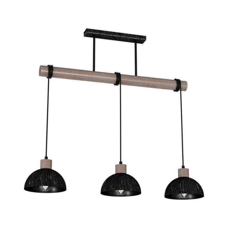 Lampa sufitowa wisząca Milagro Erik 6406 czarna-jasne drewno szerokość 72 cm 3xE27 x 40W 1 szt.