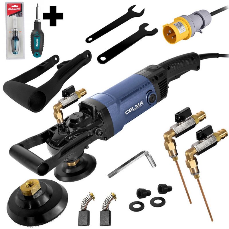Zestaw Polerka do kamienia na mokro CELMA Professional PRAw 130D 1600W 110V 1750 obr + wkrętak MAKITA 1 szt.