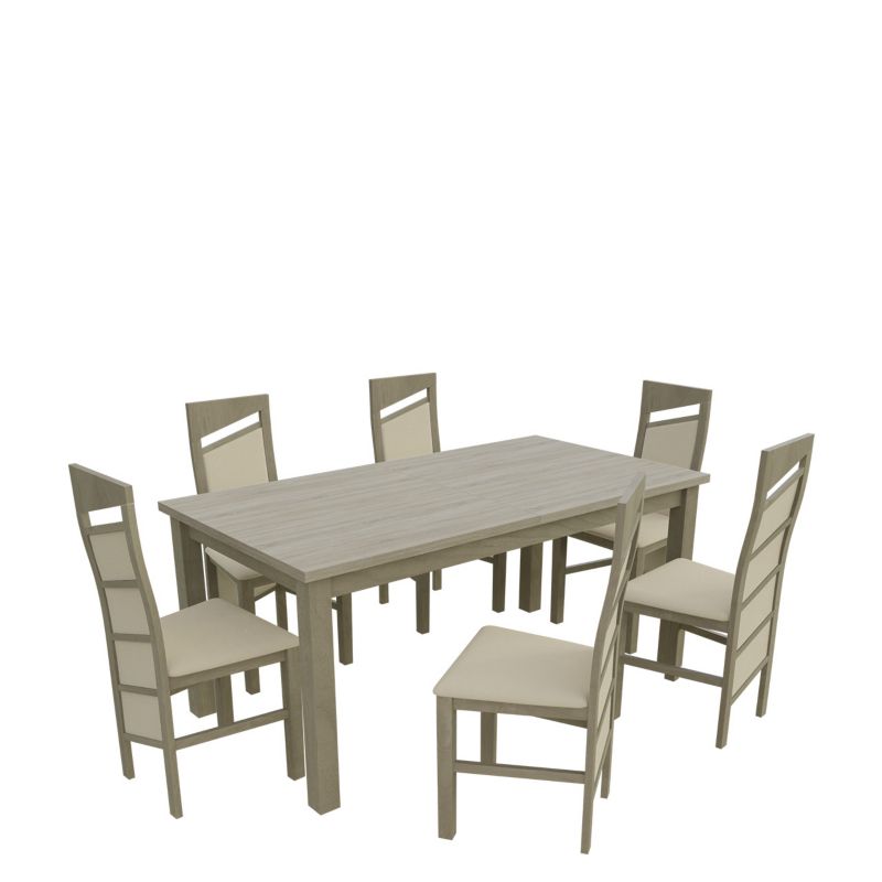 Zestaw RO19 MIRJAN 24 Stół rozkładany S18-L 80x160/200 + 6 krzeseł K61 dąb sonoma + ekoskóra ecru 1 kpl.