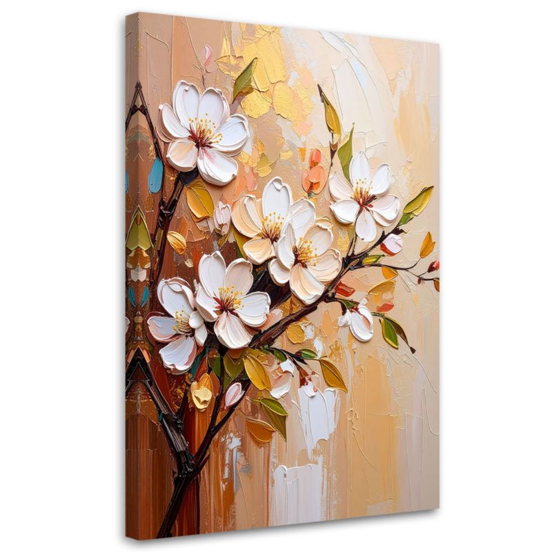 Obraz do salonu sypialni Feeby Białe Kwiaty Gałązki efekt farby 80x120cm 1szt