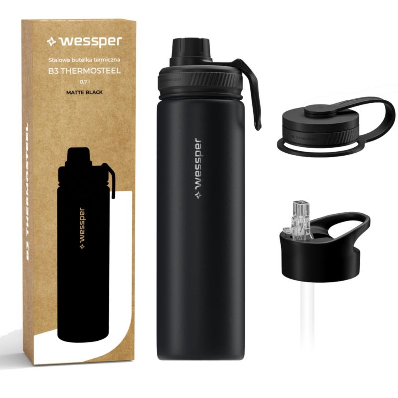 Butelka termiczna, Wessper, termos, 700ml, stal nierdzewna, czarny, 1szt
