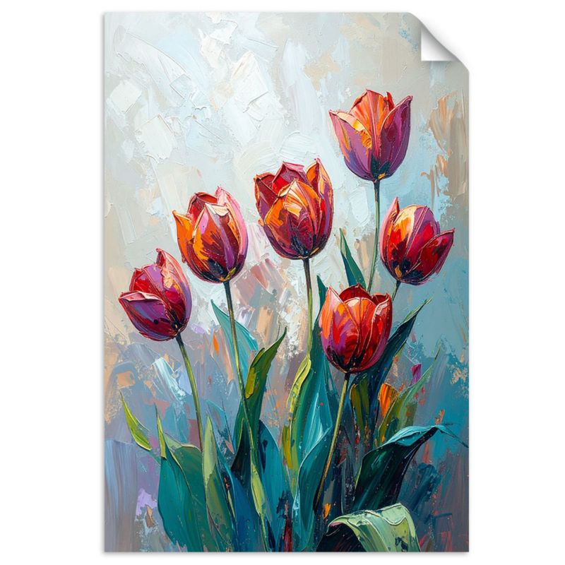 Plakaty samoprzylepne do salonu sypialni Feeby Czerwone Tulipany Kwiaty jak malowany 90x130cm 1szt