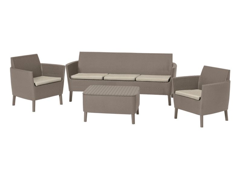 Meble ogrodowe Keter Salemo Zestaw z 3-osobową sofą i 2-ma fotelami Cappucino, 1 kpl.