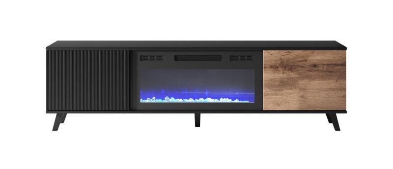Szafka RTV 180 cm Adre INTESI z kominkiem dąb wotan czarna nowoczesna do salonu 1 szt.