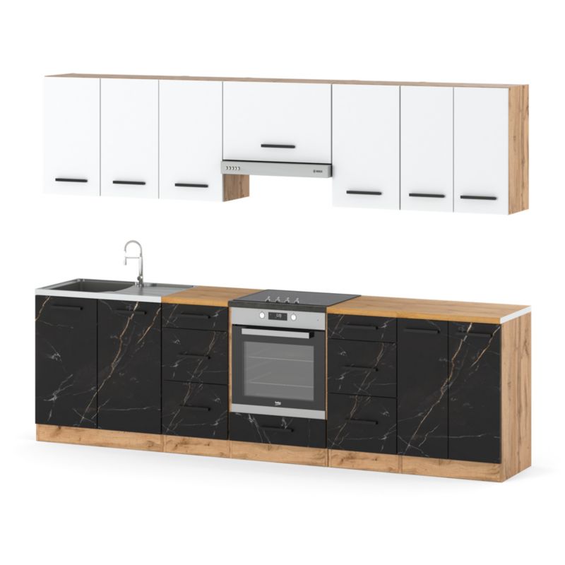 Zestaw Kuchenny Hurtownia-Mebli Z Blatem Kuchnia Roma 280cm Dąb Wotan Biały Mat/San Sebastian 280x47x145 cm 1szt.