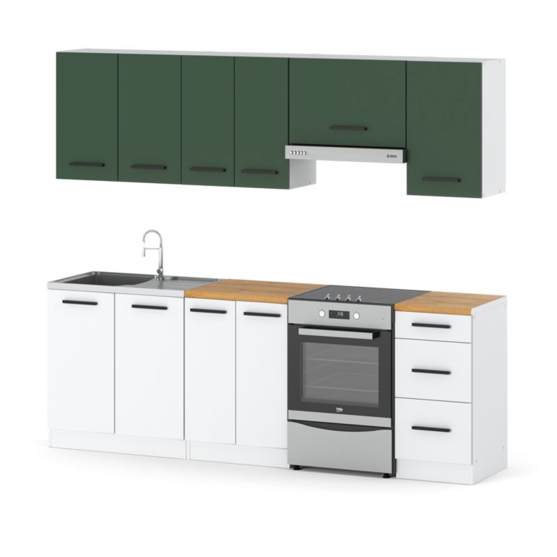 Zestaw Kuchenny Hurtownia-Mebli Z Blatem Kuchnia Mokka 240cm Biały Mat Butelkowa Zieleń/Biały Mat 240x47x145 cm 1szt.