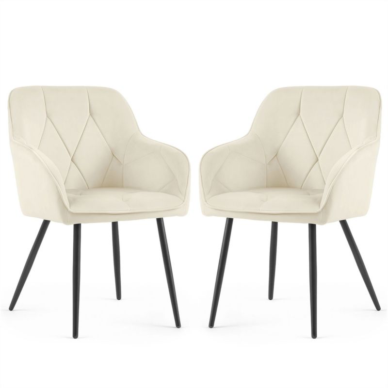 Welurowe krzesło tapicerowane pikowane AKORD Kremowe DIAMANTE Czarne nogi 2 szt.