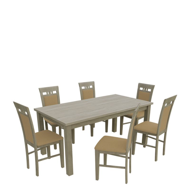 Zestaw RO16 MIRJAN 24 Stół rozkładany S18-L 80x160/200 + 6 krzeseł K31 dąb sonoma + piaskowy 1 kpl.