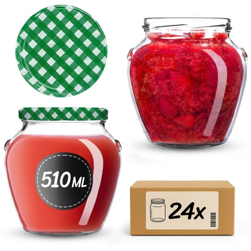 Słoiki KADAX na przetwory 510ml + wieczka "Krata zielona" 82 mm 24 szt.