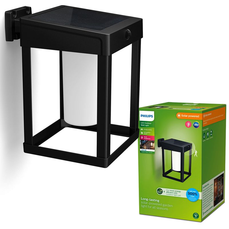 Kinkiet Ogrodowy Philips Lampa Solarna Elewacyjna Zewnętrzna LED 1.4W 250lm 3000K z Czujnikiem Ruchu i Zmierzchu Czarna 1 szt.