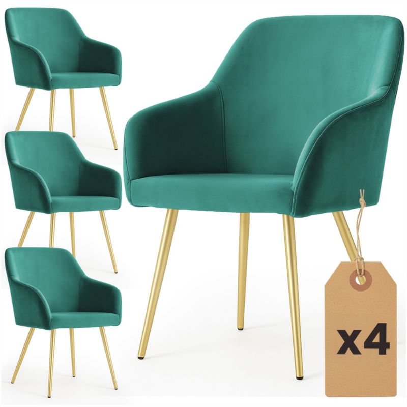Welurowe krzesło tapicerowane gładkie AKORD Butelkowa Zieleń ESTELLE Złote nogi 4 szt.