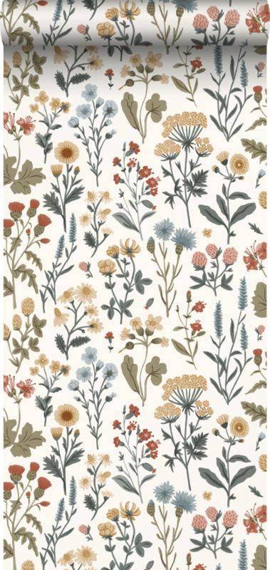 Tapeta Sanders & Sanders kwiaty polne ochry żółtej,zielonym,niebieskimIterakota 50 x 900 cm - 1 rol.