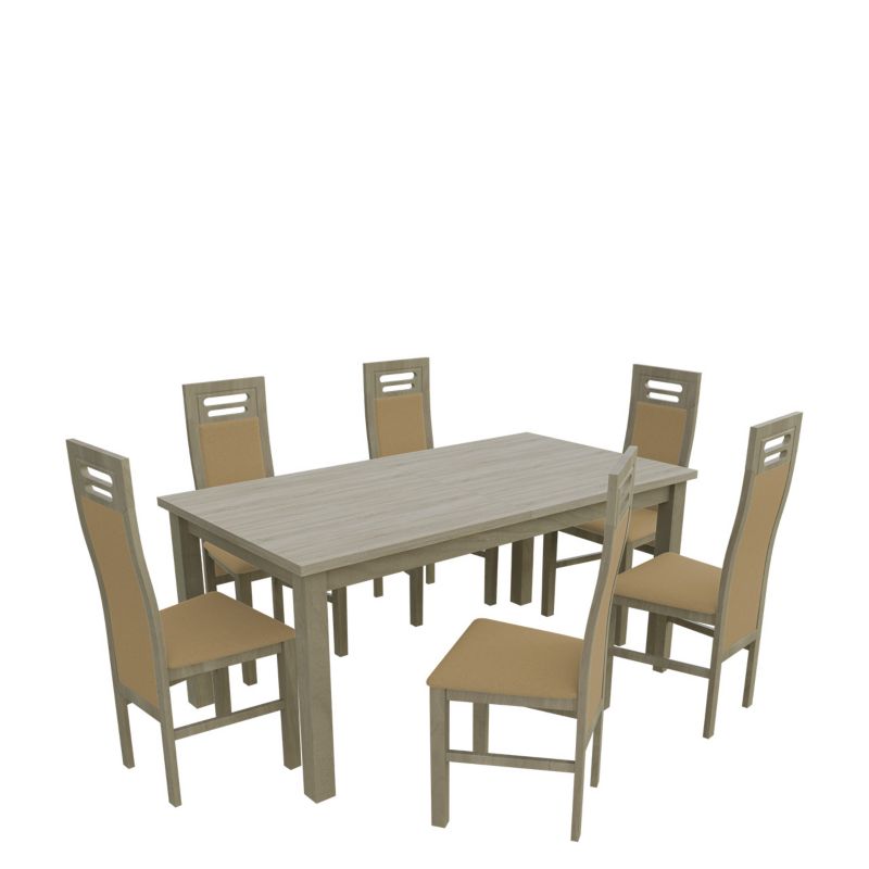 Zestaw RO22 MIRJAN 24 Stół rozkładany S18-L 80x160/200 + 6 krzeseł K65 dąb sonoma + piaskowy 1 kpl.