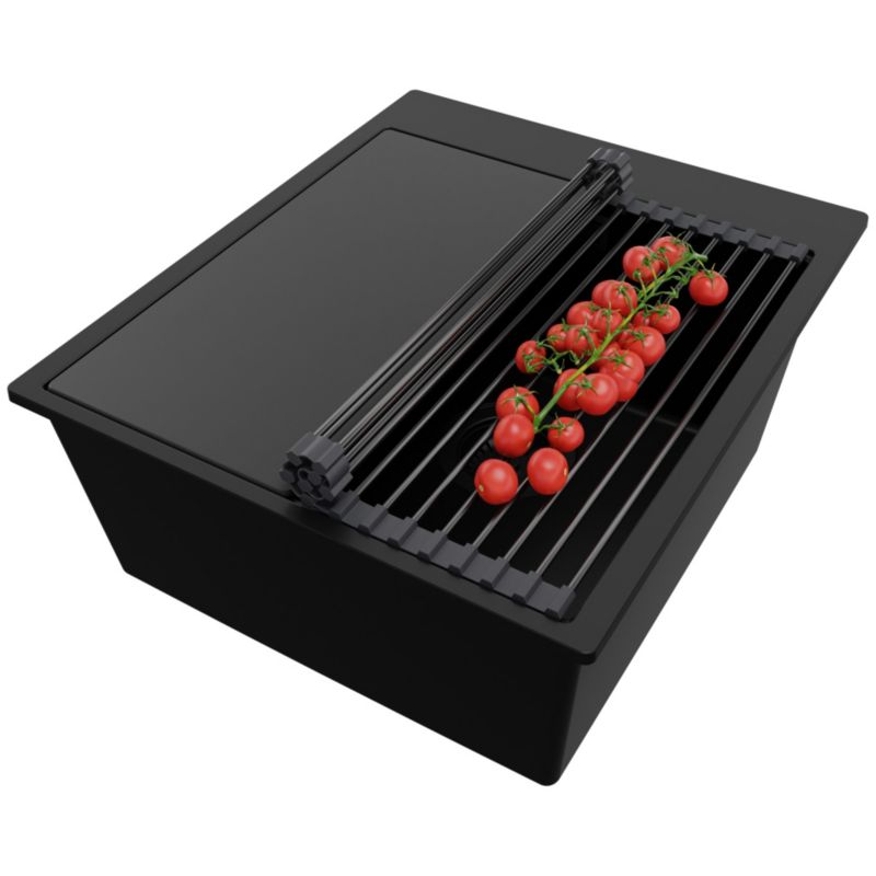 Zlewozmywak Oslo PRIMAGRAN Nablatowy 43x50cm do szafki od 45cm z Syfonem i Dodatkiem Cały Czarny 1 szt.