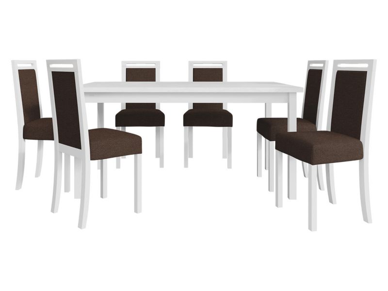 Zestaw DR03 MIRJAN 24 Stół rozkładany Modena II 90x160/200 + 6 krzeseł Roma 5 biały + brązowa tapicerka 1 kpl.