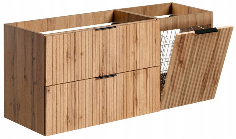 Szafka pod umywalkę Furnidea 120 cm dąb Wotan ryflowana z koszem na pranie Adel 1 szt.