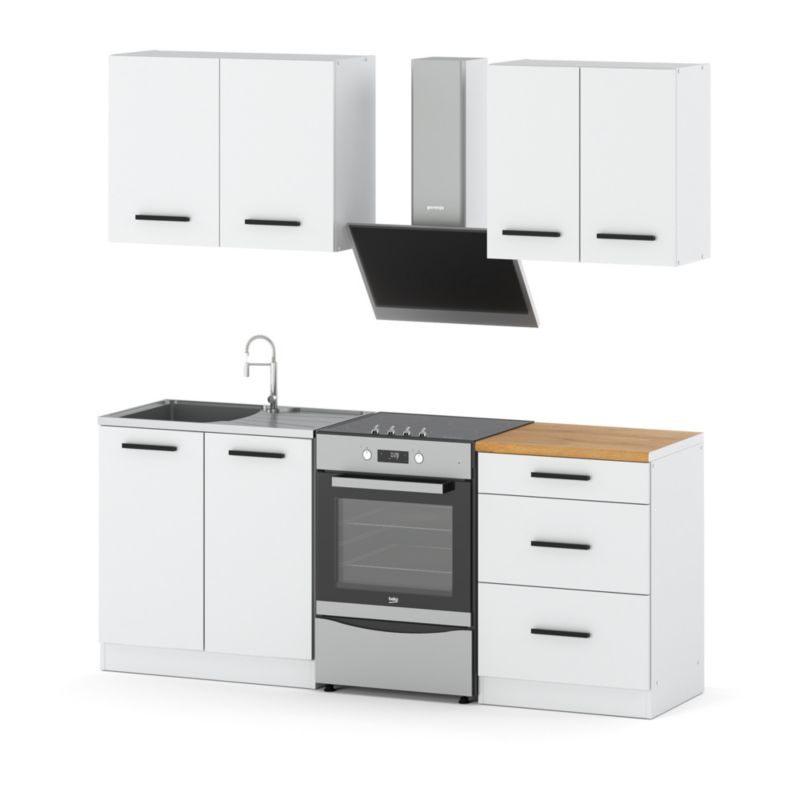 Zestaw Kuchenny Hurtownia-Mebli Z Blatem Kuchnia Mini Mokka 200cm Biały Mat Biały Mat 200x47x145 cm 1szt.